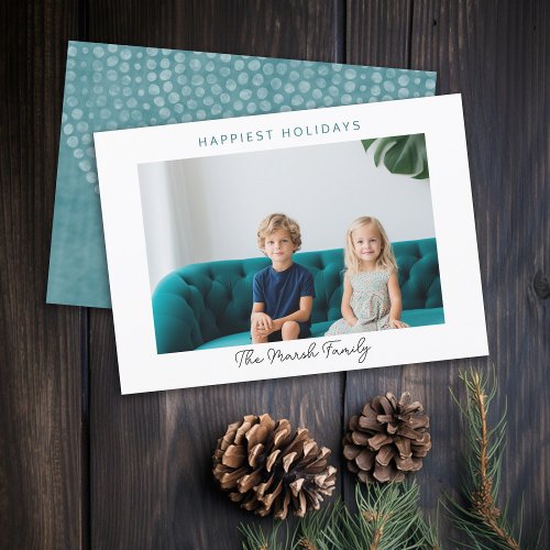Photo Modern Christmas Dots White Border Happiest Holiday Card