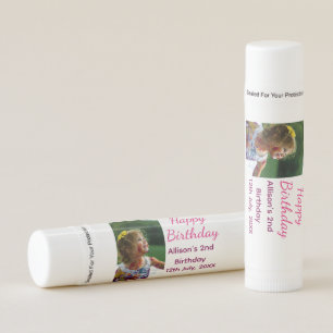 Photo modern classic add name date happy birthday lip balm