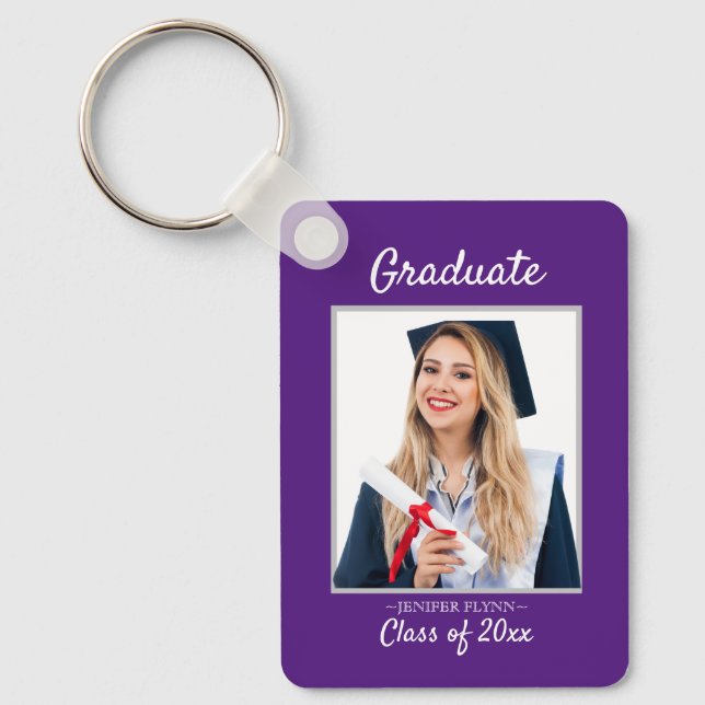 Photo Modern Classy Graduation Announcement Keychain (Front)
