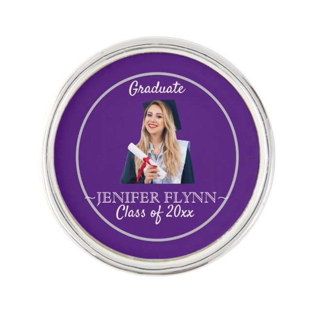  Photo Modern Classy Graduation Announcement Lapel Pin (Front)