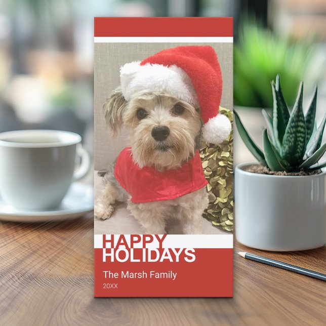 Photo - Modern Color Block Red White Christmas Holiday Card (Classic Christmas Photo Card)