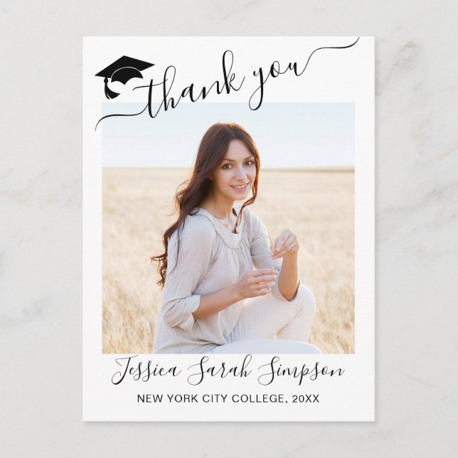 PHOTO Modern Elegant Graduation Thank You Announcement Postcard (Front)