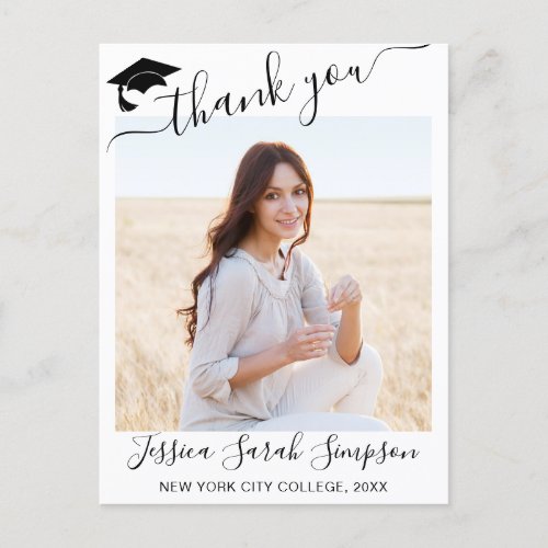 PHOTO Modern Elegant Graduation Thank You Postcard