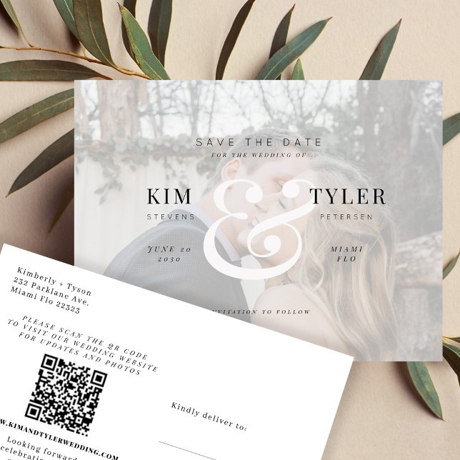 Photo modern elegant QR CODE wedding save the date Announcement Postcard (Creator Uploaded)