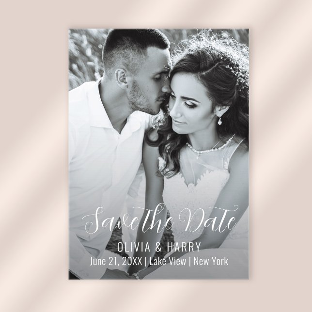 Photo Modern Elegant Script Save The Date  (Stylishly Personalize with Your Custom Photo and Wedding Information.)