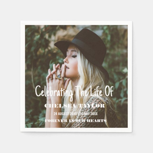 Photo Modern Funeral Celebration of Life Memorial  Napkins (Front)