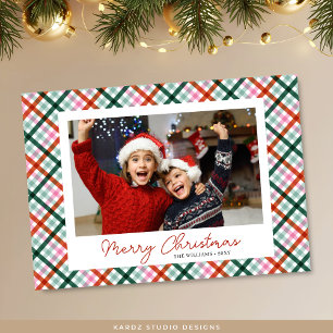 Photo Modern Gingham Merry Christmas Card