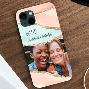 Photo Modern Glitter Orange Mint Aesthetic Besties iPhone 13 Case