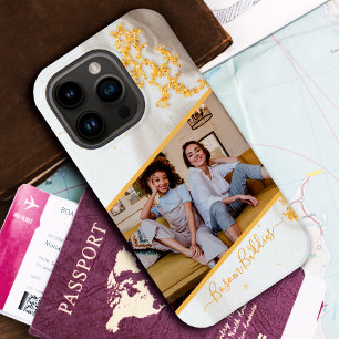 Photo Modern Gold Glitter Marble Custom Name Case-Mate iPhone 14 Pro Case