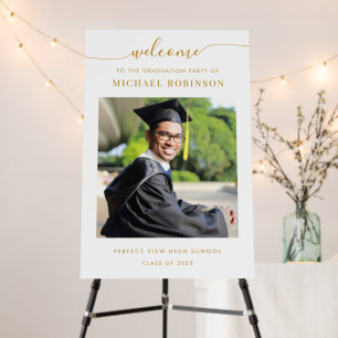 Photo Modern Gold Graduation Party Welcome Sign