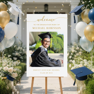 Photo Modern Gold Graduation Party Welcome Sign