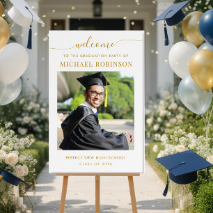 Photo Modern Gold Graduation Party Welcome Sign