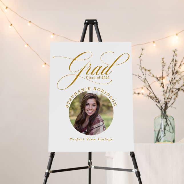 Photo Modern Gold Script Graduation Party Sign  (In Situ (Stand))