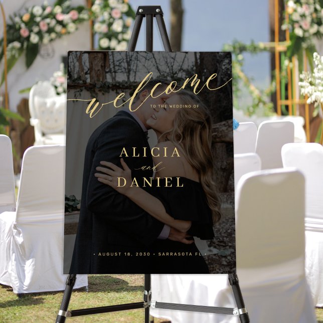 Photo modern gold script wedding welcome sign (Creator Uploaded)