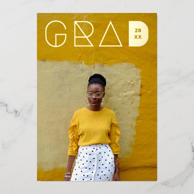 Photo Modern Grad Letters Gold Foil Graduation Foil Invitation (Front)