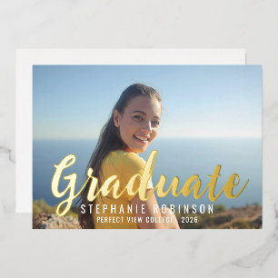 Photo Modern Graduation Party Gold Foil Invitation