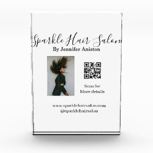 Photo modern hair salon small business QR code  Acrylic Award