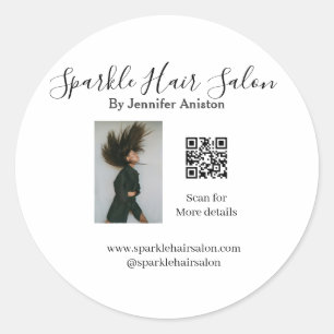 Photo modern hair salon small business QR code Classic Round Sticker