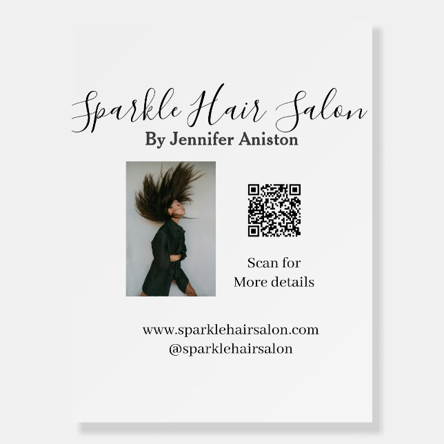 Photo modern hair salon small business QR code  Foam Board (Front)