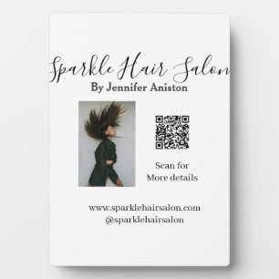 Photo modern hair salon small business QR code Plaque