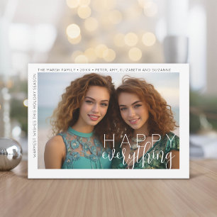 Photo Modern Happy Everything Minimal White Border Holiday Card