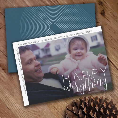 Photo Modern Happy Everything Minimal White Border Holiday Card