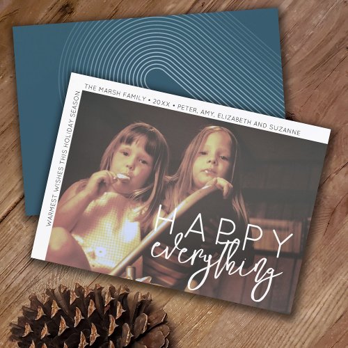 Photo Modern Happy Everything Minimal White Border Holiday Card