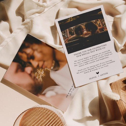 Photo Modern Heart Script Simple Wedding Thank You Card