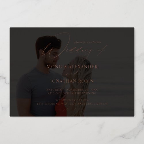 Photo Modern Horizontal 4 Wedding Full Dark Foil Invitation