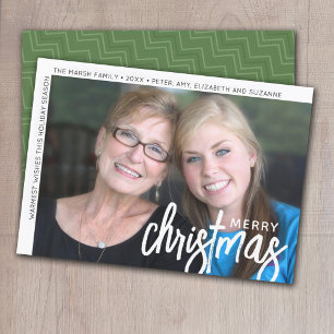 Photo Modern Minimal White Border Merry Christmas Holiday Card