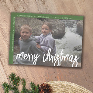 Photo Modern Minimal White Border Merry Christmas Holiday Card