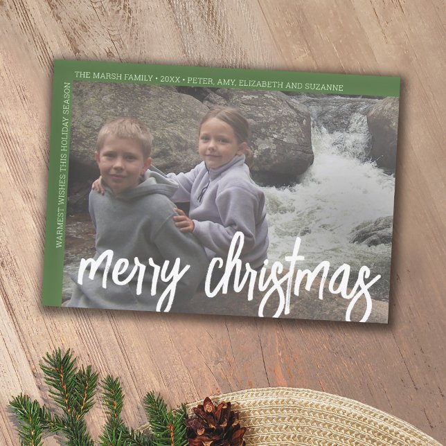 Photo Modern Minimal White Border Merry Christmas Holiday Card (Creator Uploaded)