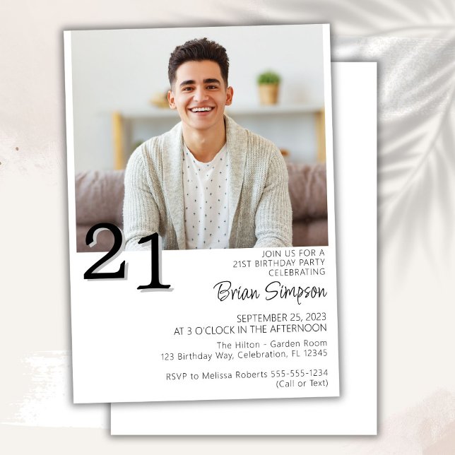 Photo Modern Minimalist 21st Birthday Invitation (Creator Uploaded)