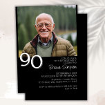 Photo Modern Minimalist Black 90th Birthday Invitation<br><div class="desc">Photo modern minimalist black and white 90th birthday party invitation for a fun birthday party. Age can be changed. This invitation is simple and elegant, adult milestone birthday invitation for men and women. The black and white background color can be changed to any color of your choice using the design...</div>