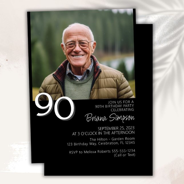 Photo Modern Minimalist Black 90th Birthday Invitation (Creator Uploaded)