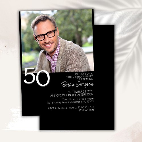 Photo Modern Minimalist Black White 50th Birthday Invitation