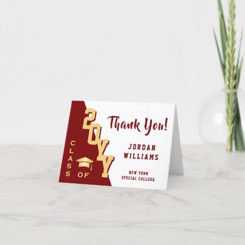 PHOTO Modern Minimalist Golden Red Graduation Thank You Card
