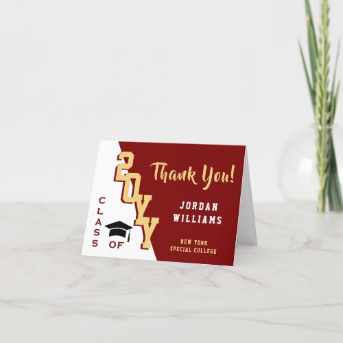 Photo Modern Minimalist Golden Red Graduation Thank You Card