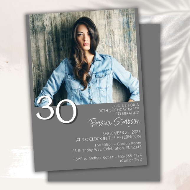 Photo Modern Minimalist Gray 30th Birthday Invitation (Creator Uploaded)