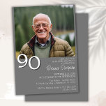 Photo Modern Minimalist Gray 90th Birthday Invitation<br><div class="desc">Photo modern minimalist gray 90th birthday party invitation for a fun birthday party. Age can be changed. This invitation is simple and elegant,  adult milestone birthday invitation for men and women. The gray background color can be changed to any color of your choice using the design tool.</div>