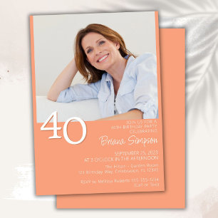 Photo Modern Minimalist Peach 40th Birthday Invitation