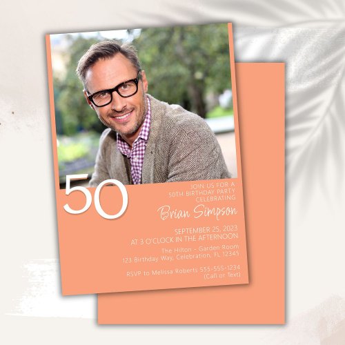 Photo Modern Minimalist Peach 50th Birthday Invitation