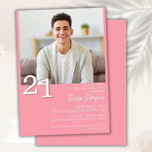 Photo Modern Minimalist Pink 21st Birthday Invitation