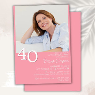 Photo Modern Minimalist Pink 40th Birthday Invitation