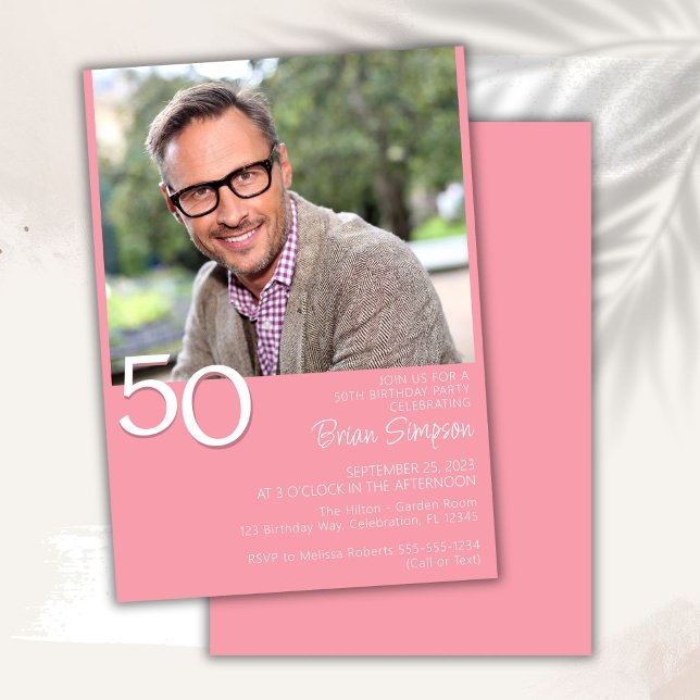 Photo Modern Minimalist Pink 50th Birthday Invitation (Creator Uploaded)