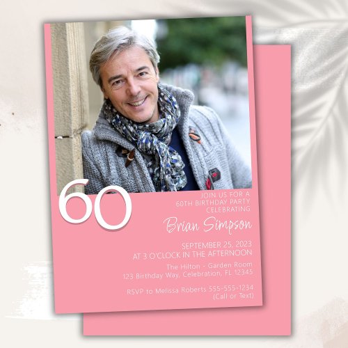 Photo Modern Minimalist Pink 60th Birthday Invitation