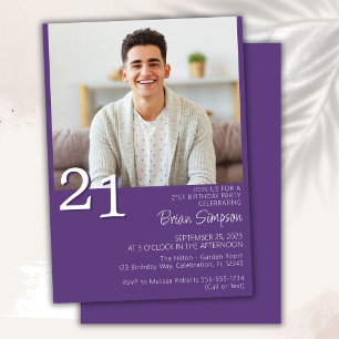 Photo Modern Minimalist Purple 21st Birthday Invitation