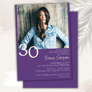 Photo Modern Minimalist Purple 30th Birthday Invitation