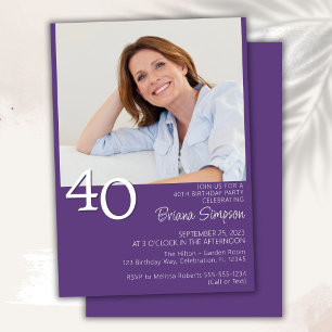Photo Modern Minimalist Purple 40th Birthday Invitation