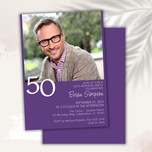 Photo Modern Minimalist Purple 50th Birthday Invitation